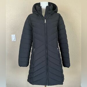 DKNY Women’s Black Long Hooded Puffer Coat – Large – NWOT